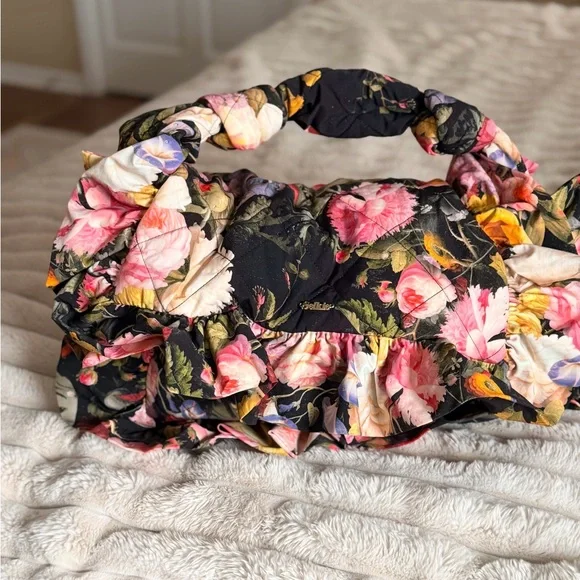 Selkie Black Floral Ruffled Shoulder Bag - Picture 5 of 5